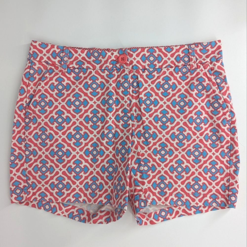 Crown & Ivy Pink White Blue Geometric Cotton Chino Shorts Size 6